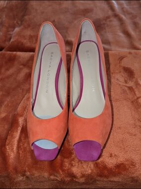 Sacha London Orange Suede Pumps with Fushia Toe Accent